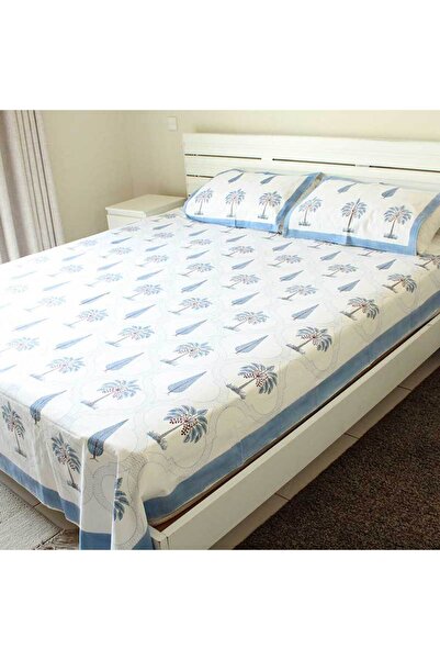Weswadesi Bedsheet and 2 Pillow Covers – Light Blue Tree Print