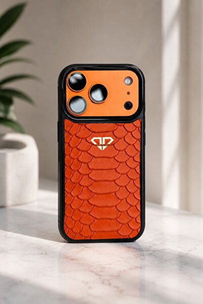 delshop Husa iphone 17 pro max piele naturala portocaliu