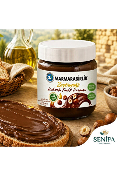 MarmaraBirlik Zetinyağlı Kakaolu Fındık Kreması %18 Fındık 400 gr Koruyucu İç...