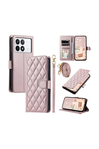 sscase Puff Rhombus Θήκη Πορτοφόλι με Λουράκι Rose Gold (Xiaomi Poco X6 Pro 5G)