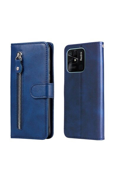 sscase Fashion Calf Texture Zipper θήκη Πορτοφόλι Blue (Xiaomi Redmi 10C)
