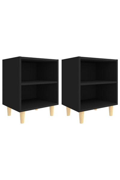 vidaxl Noptiere cu picioare lemn masiv, 2 buc., negru, 40x30x50 cm