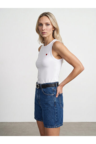 Dilvin 21259 Bisiklet Yaka Top-Beyaz