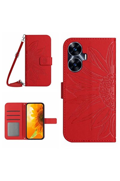 sscase Flower Embossed Leather Θήκη Πορτοφόλι Red (Realme C55)