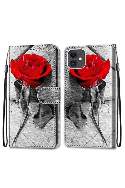 sscase Wood and Roses Θήκη Πορτοφόλι Wood Red Rose (Apple iPhone 13 Mini)