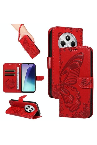 sscase Butterfly Flowers Θήκη Πορτοφόλι Red (Xiaomi Redmi 14C 4G/Poco C75 4G)