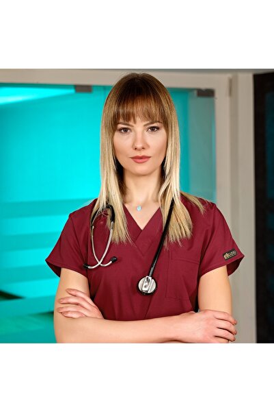 ÇİZGİ MEDİKAL Bordo Dr. Greys Doktor Hemşire Medikal Scrubs Takım Terikoton K...