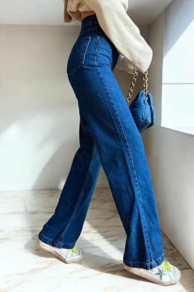 Livik Dark Blue Wide Leg Lycra Denim Women's Jeans
