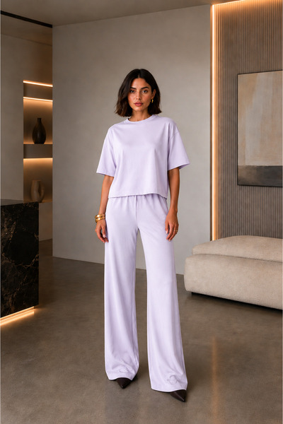 BARLİZ Women's Casual Summer Premium Crew Neck Short Sleeve Set
