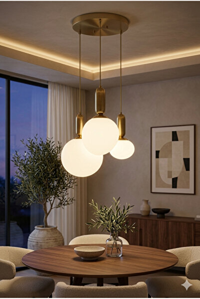 MARS CONCEPT Gold 2'lü Cam Eggy Sarkıt Avize – Modern Eskitme Gold Salon Avizesi