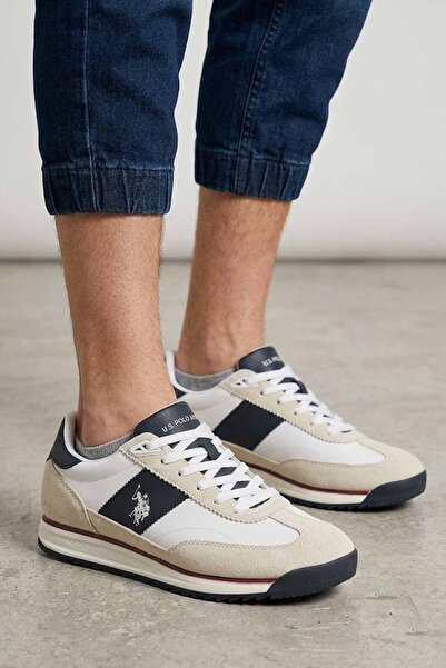 U.S. Polo Assn. حذاء رياضي كاجوال للرجال باللون الأزرق الداكن/الأبيض - حذاء ر...