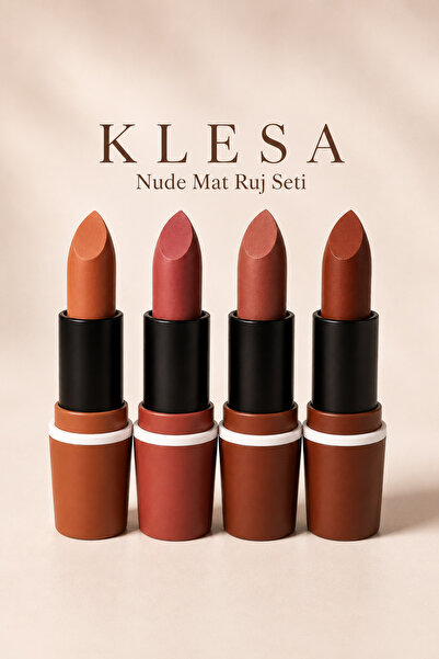 KLESA 4’lü Nude Mat Ruj Seti Kahve Tonları Mat Bitişli Dudak Makyajı