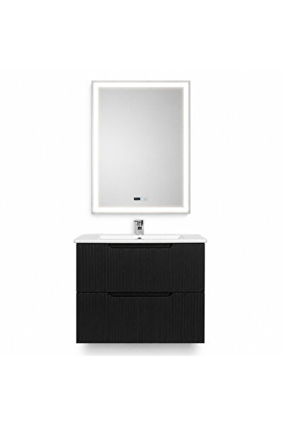 Casa Stile Set Mobilier Baie Suspendat 60 cm Riflat – Nero (Negru)