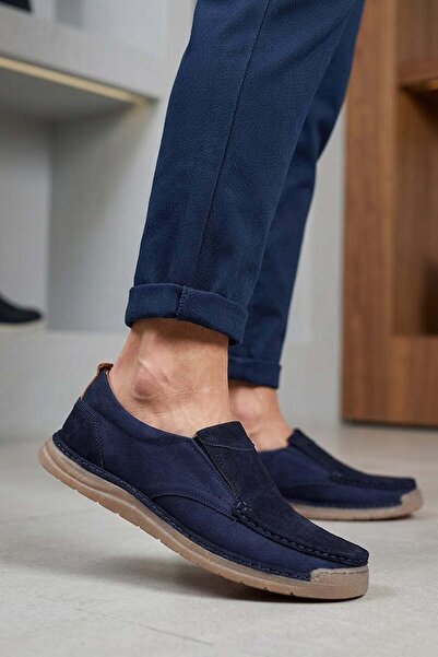 Ayakkabı Fuarı Elit Erl62400 Men's Genuine Leather Casual Shoes Navy Blue