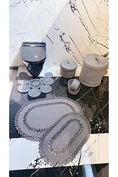 BHR Creative Ades Jute Bathroom Set, Mat Set, Trash Can, Toilet Seat Mat and ...