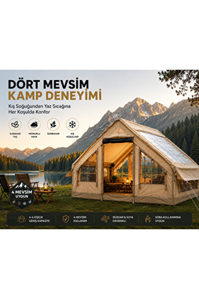 MEGAMUS 6 Kişilik 4 Mevsim Şişme Kamp Çadırı Şeffaf Tavan Pencereli 2 Kapılı ...