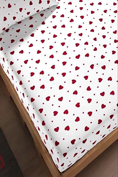 mihriban Single & Double Cotton Bed Sheet Tiny Heart Pattern Elastic-Free Red...