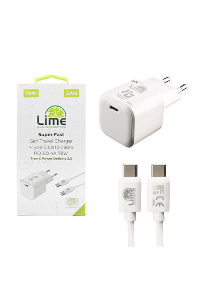 Lime&co Φορτιστής Lime GaN με Θύρα USB-C και Καλώδιο USB-C σε USB-C, Παροχή Ι...