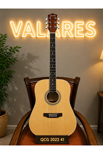 valares QA2022-41 41” Akustik Gitar Sap Ayarlı Köşe Korumalı Gloss Natural