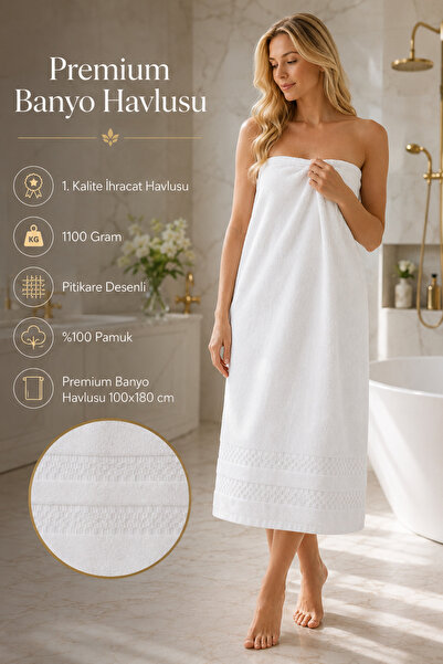 TAYA HOME Premium Banyo Havlusu 100x200 cm 1100 Gram %100 Pamuk Pitikare Dese...