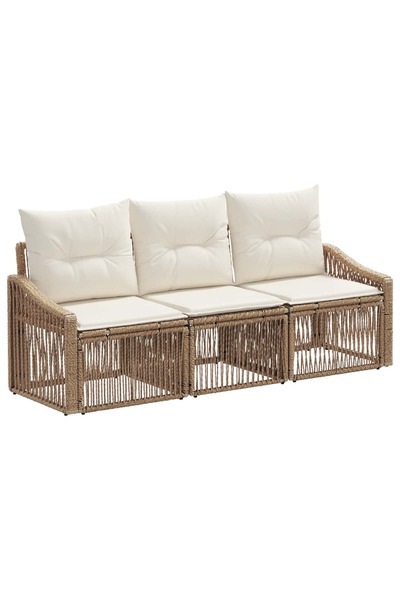 vidaxl Garden Sofa Set 3 pcs Beige Poly Rattan