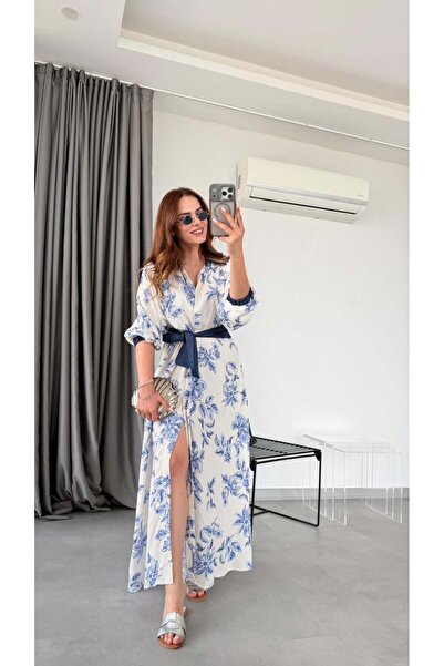pelin yıldız butik Desenli Izenta Bağlama Detaylı Elbise