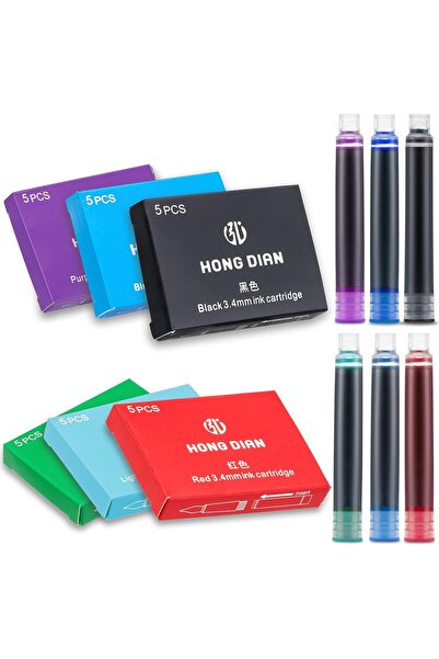 Asvine Hongdian Ink Cartridge Set for Fountain Pens, 30 Pieces, 3.4mm Bore, 6...