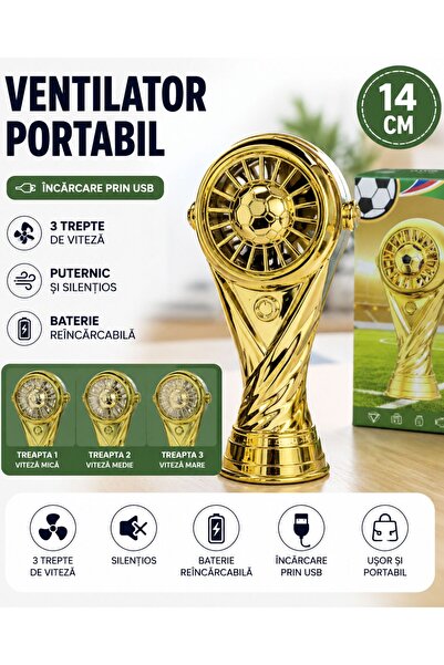 SHOP LIKE A PRO Ventilator Portabil Tip Trofeu Football 14 CM, 3 Trepte Vitez...