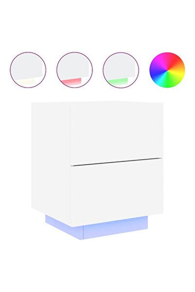 vidaxl Noptieră cu lumini LED, alb, lemn prelucrat