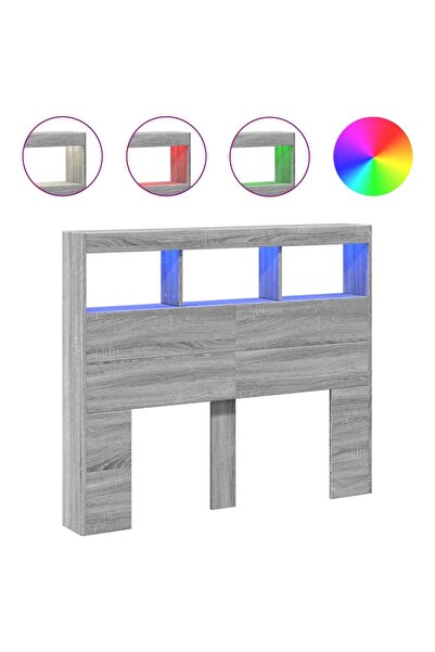 vidaxl Bedside table with cabinet and LED, sonoma grey, 120x17x102 cm