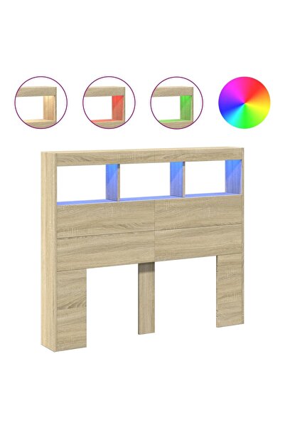 vidaxl Bedside table with wardrobe and LED, sonoma oak, 120x17x102 cm