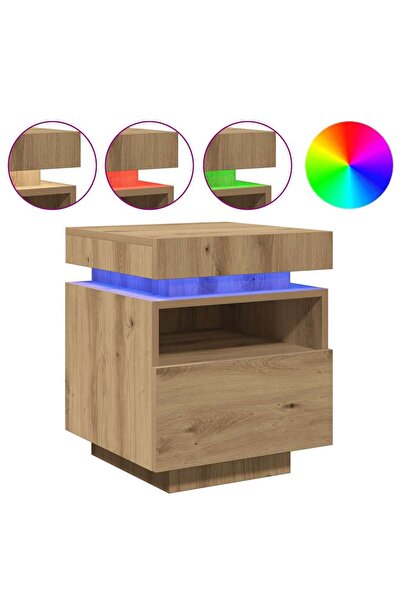 vidaxl Noptieră cu lumini LED, stejar artizanal, 40x39x48,5 cm