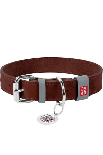 WAUDOG Leather collar for dogs, Classic, with QR passport, brown, 27-36 cm, 1...