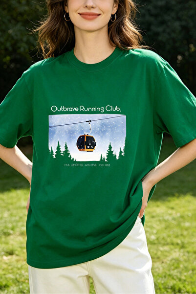 Fleck تي شيرت نسائي من Outbrave Running Club Ski Gondola مطبوع عليه طباعة كاج...