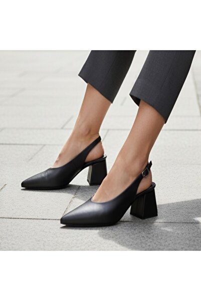 MelAlp Women's Genuine Leather Pointed Toe Thick Heel Shoes