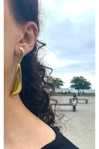 milayk Two Piece Dangle Gold Steel Earrings