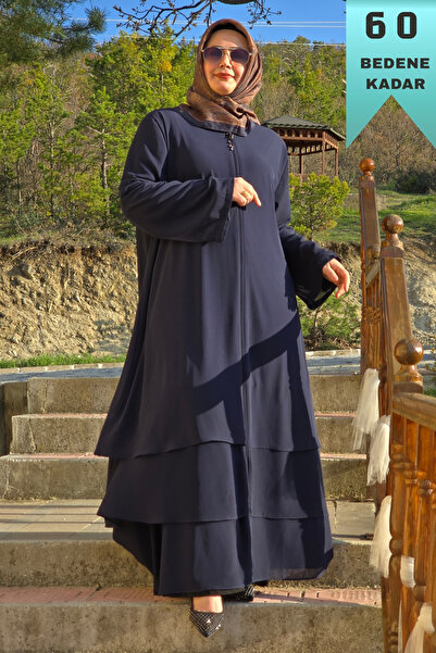Elmas Tesettür Kadın Tesettür Giyim Büyük Beden Üç Katlı Astarlı Abaya Ferace