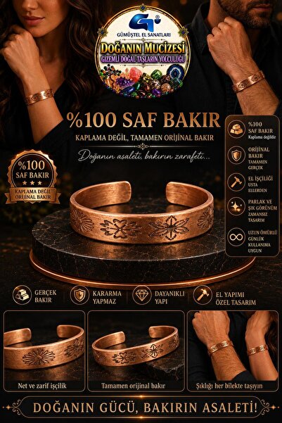 GÜMÜŞTEL EL SANATLARI Original Copper Bracelet 100% Copper