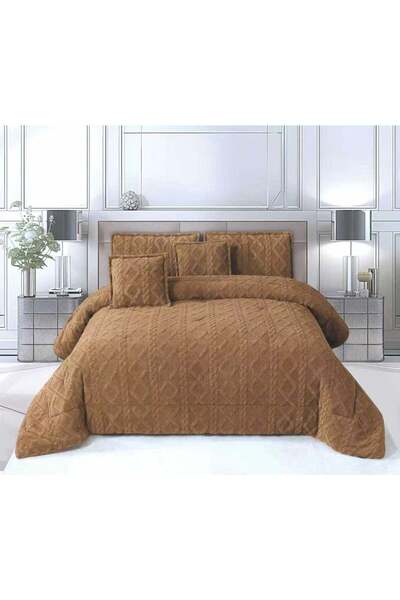 Comfy Brown Embossed Luxurious King Size 6Pc Comforter Set