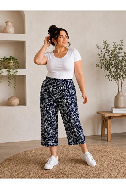 THEBEK Women's Viscose Pocketless Battal Capri Relaxed Cut Plus Size