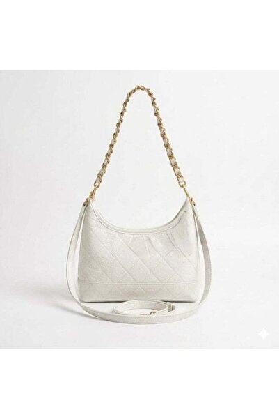 Generic Elegant Quilted Leather Shoulder Bag with Gold Chain Strap & Adjustab...
