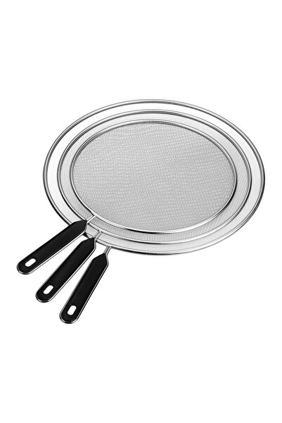Relaxdays Splatter Guards for Frying Pans, Set of 3, Black/Silver, 1x47x33 cm