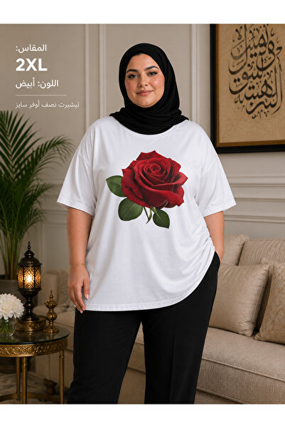 VODEXA Women's Oversize T-Shirt Roses Printed 100% Cotton Plus Size T-Shirt C...
