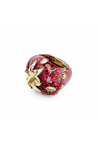 Swarovski Idyllia Motif Yüzük, Karışık kesimler, Çilek, Kırmızı, 18k altın re...