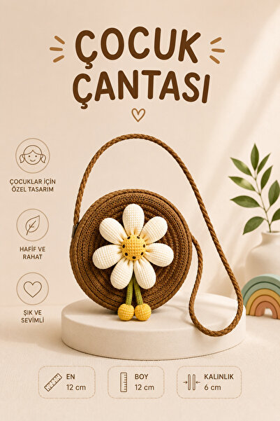Selvira Girl's Straw Flower Bag Round Shoulder Bag Mini Crossbody Children's Bag