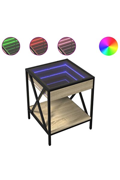 vidaxl Noptieră cu LED infinity, stejar sonoma, 40x40x49 cm
