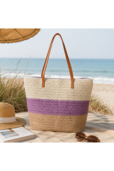 Clayre Beach Glow woven paper fiber summer shopper bag 50x40 cm
