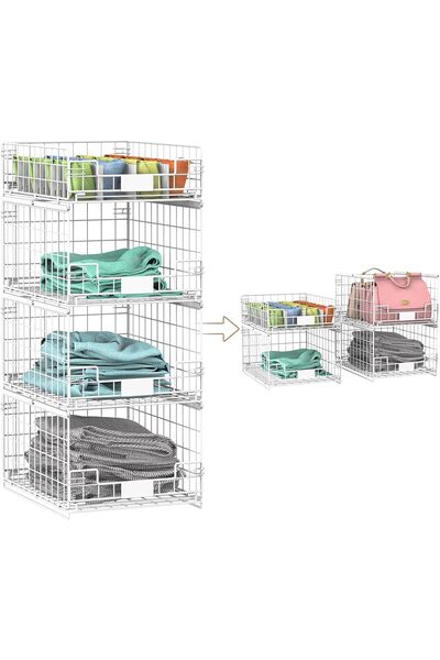 Arabest 4 Pack Sliding Closet Organizers,Stackable Storage Shelves,Pull Out B...