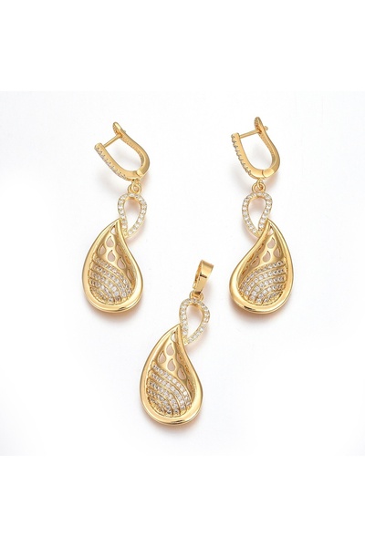 OEM Pendant and earrings Top Bottom Set with zircons, 24K gold plated
