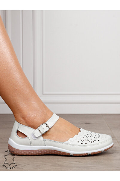 ANGEL BLUE Women's Genuine Leather Ballet Flats with Velcro and Buckle Closur...